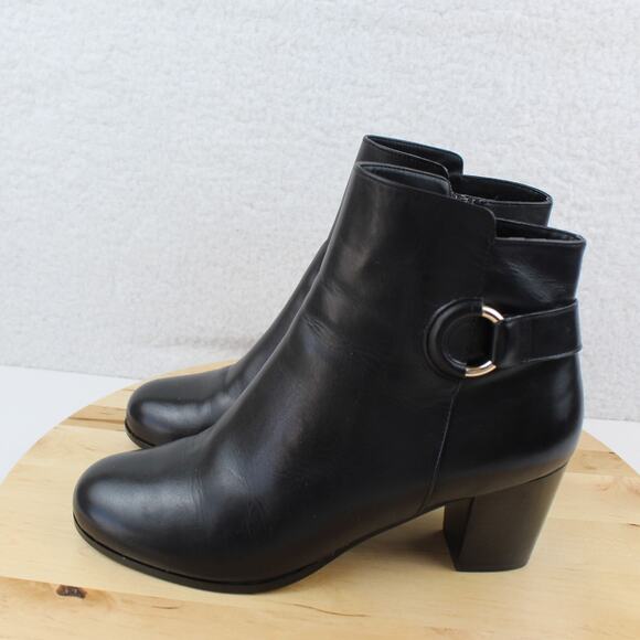 Cole Haan Ankle Boot Womens 8 Black Leather Zipper Harness Career Bootie - Picture 2 of 11